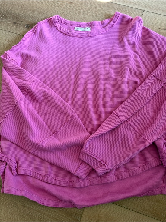 We The Free Tops - Free People Pink Ribbed Long-Sleeve Pullover Sweatshirt